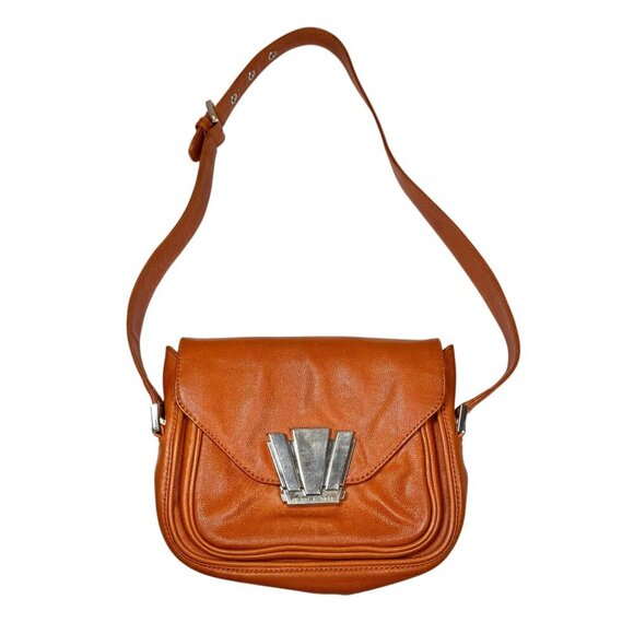 Henri Bendel Shoulder Bag Genuine Leather Burnt Orange Flap Top Boho Retro - Picture 1 of 14